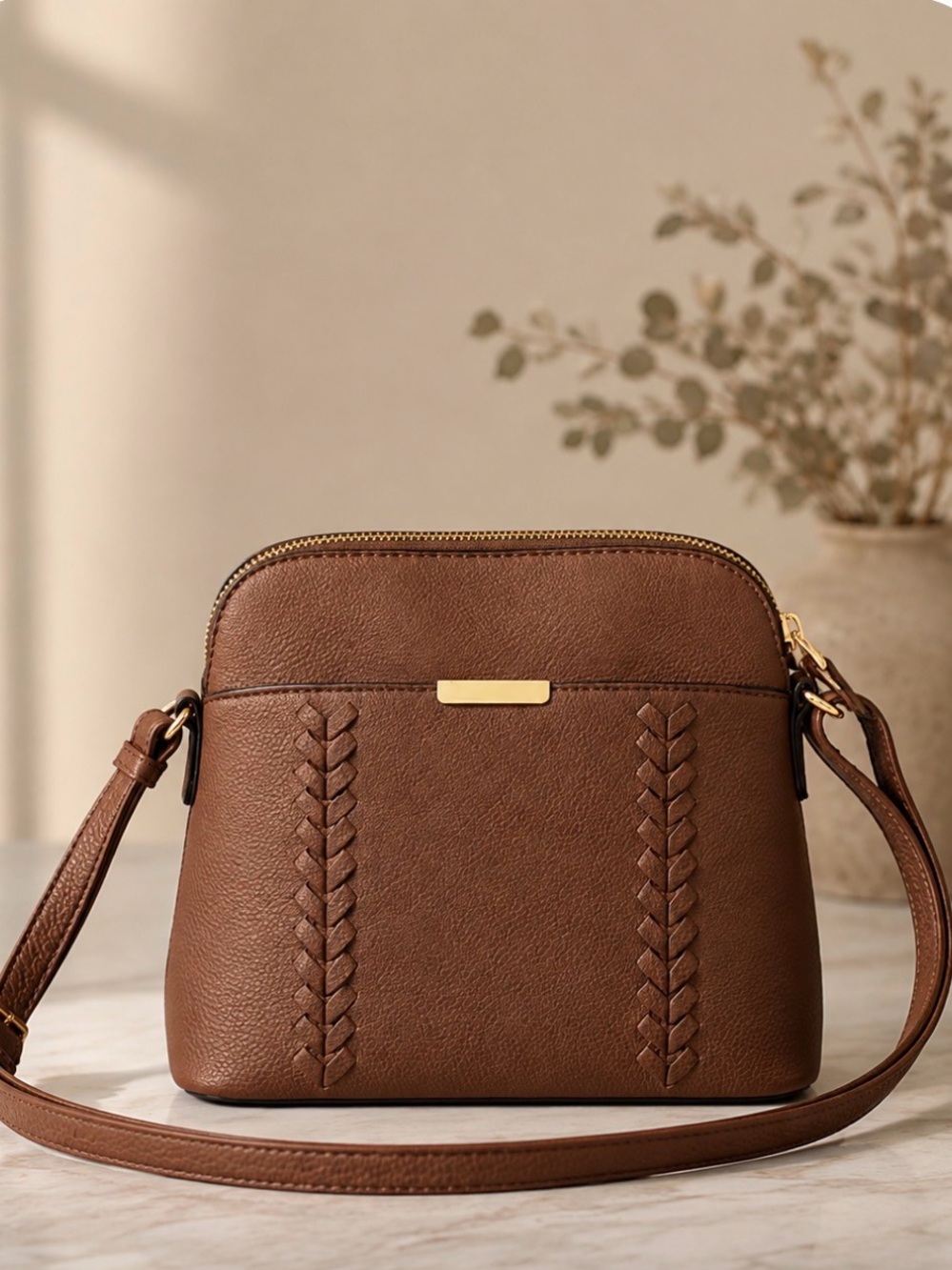 Brown Braided Detail Crossbody Bag